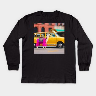 Llama Riding in Taxi Happy Llama Kids Long Sleeve T-Shirt